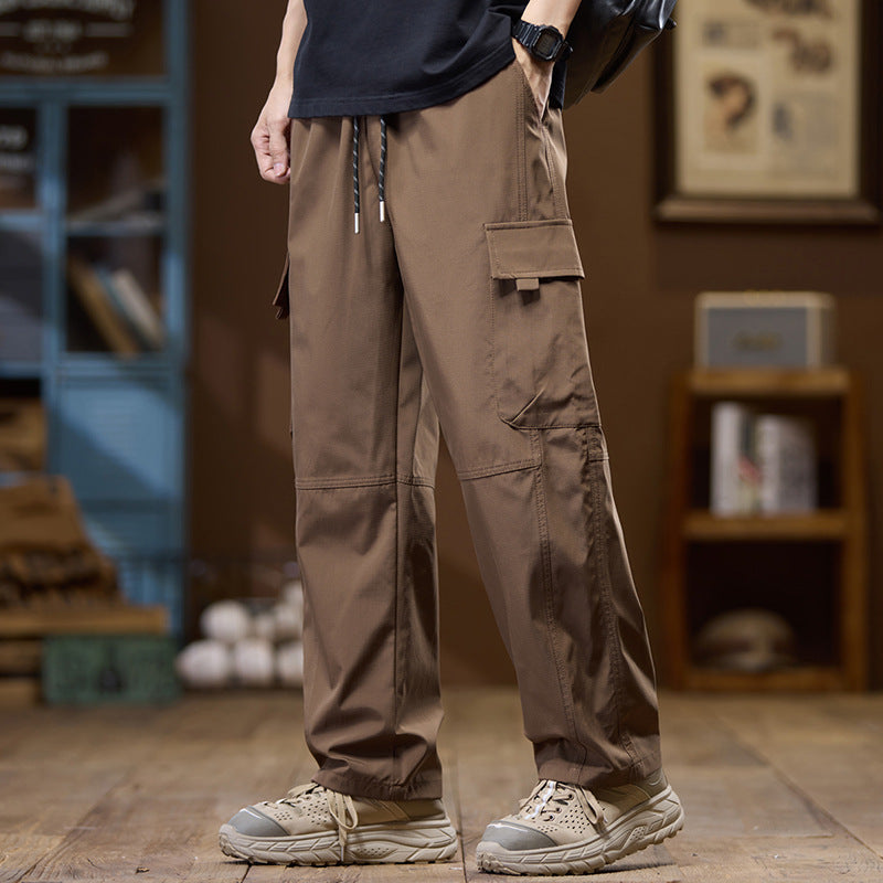 Men's Lightweight Technical Cargo Pants with Straight Legs, Multi-Pockets and Drawstring Waist Chichicherry