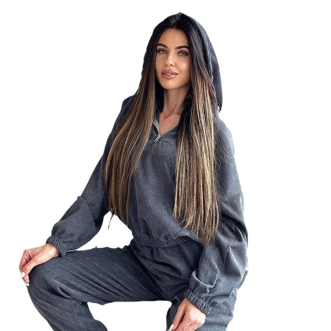 Damen Cordstoff Loungewear-Set mit Kapuzenpullover und Jogginghose Chichicherry
