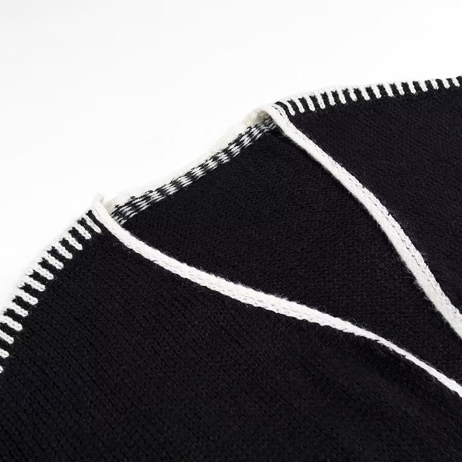 Women's Oversized Cardigan with Contrasting Crochet Edge and Dropped Shoulder Chichicherry