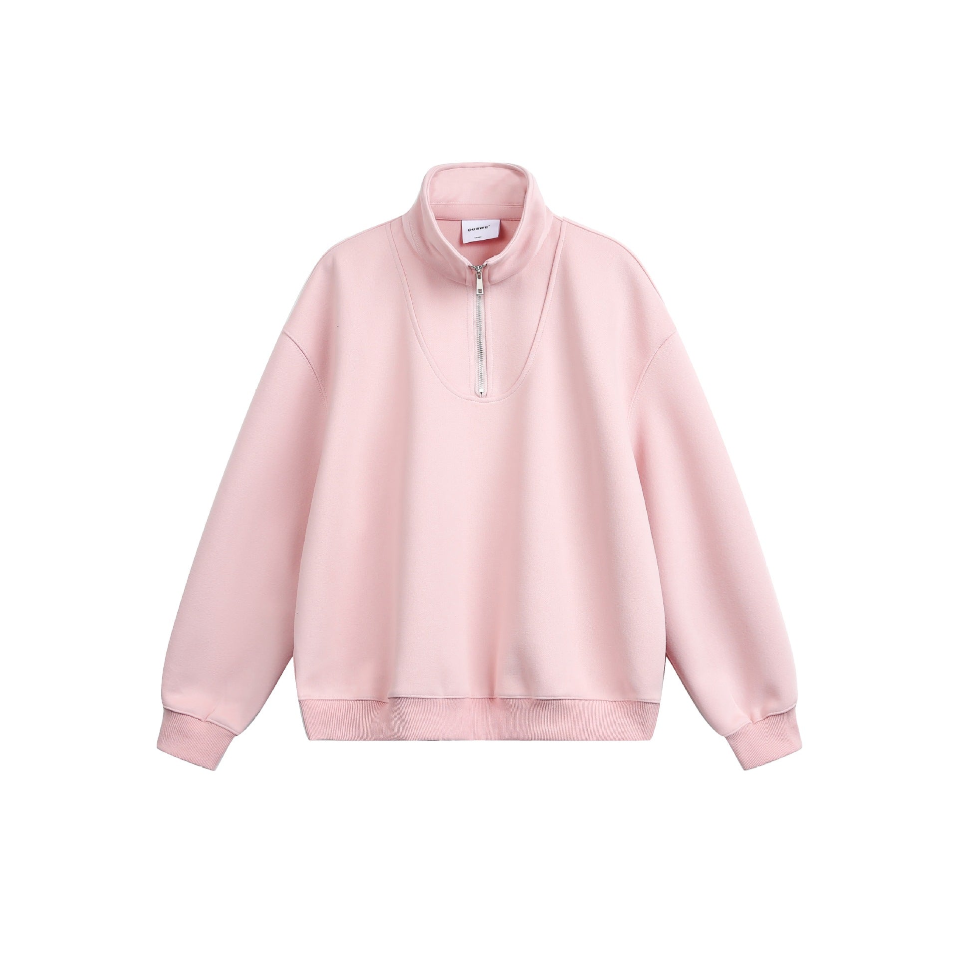 Women Oversize Sweatshirt with Half Zip and Stand-Up Collar Chichicherry