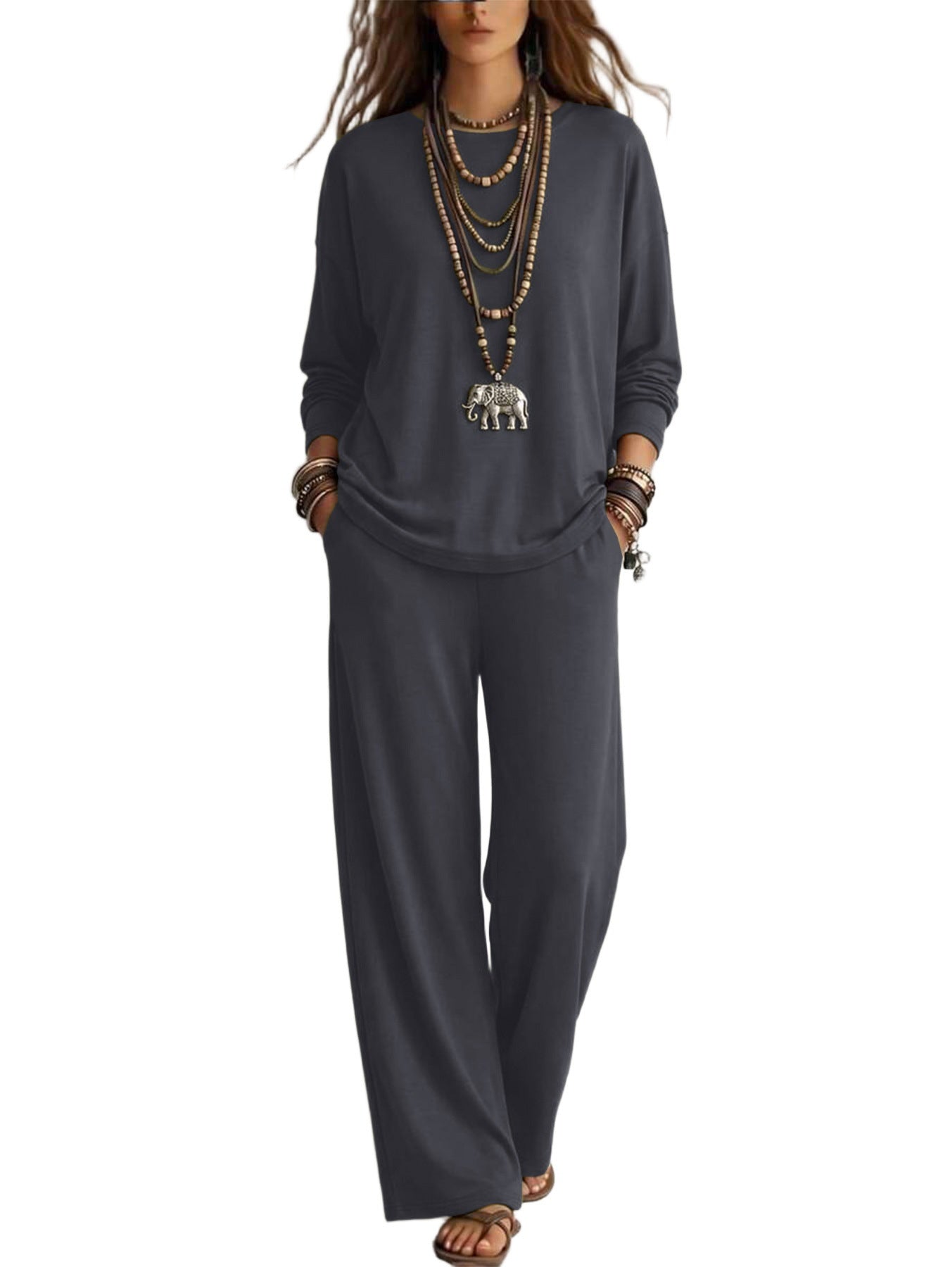 Women's lounge set made of viscose blend with oversized long sleeve and palazzo wide trousers Chichicherry