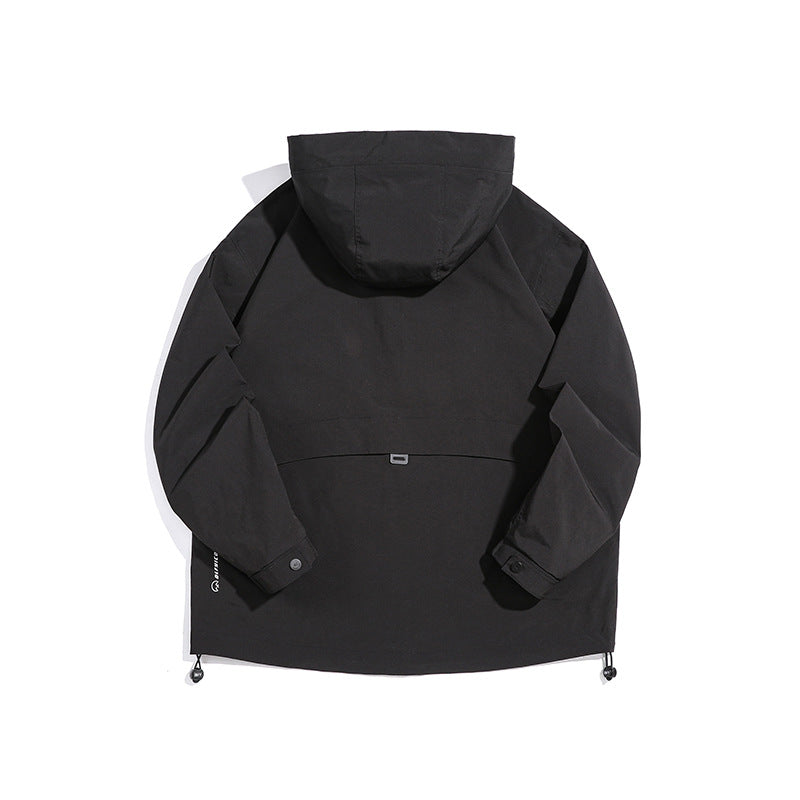 Unisex Technical Outdoor Jacket in Boxy Cut with Hood and Vertical Chest Zippers Chichicherry