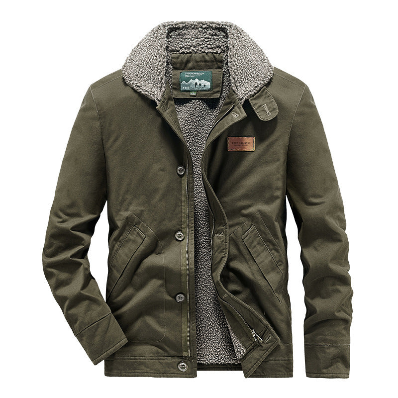 Men's rugged canvas worker jacket with voluminous Sherpa inner lining and high collar Chichicherry