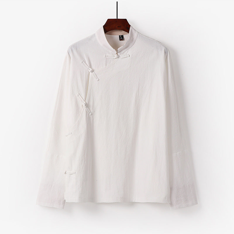 Men's Loose Stand Collar Top with Toggle Buttons and Side Button Placket Chichicherry