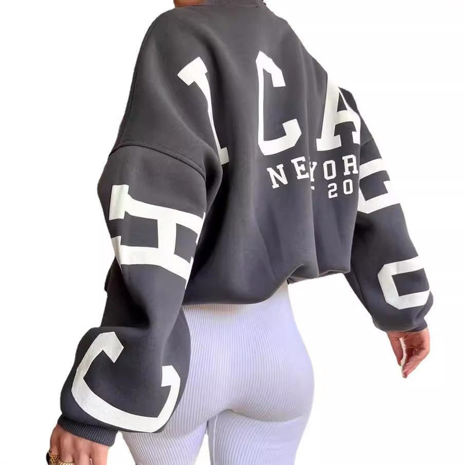 Damen Oversized Sweatshirt mit Blockprint-Ärmeln und weitem Drop-Shoulder-Schnitt Chichicherry