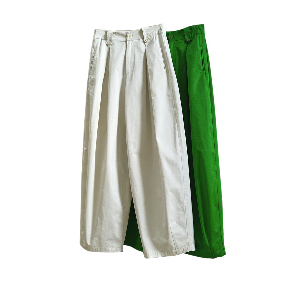 Ladies Wide High-Waist Pleated Balloon Pants made of Cotton Blend with Side Pockets Chichicherry