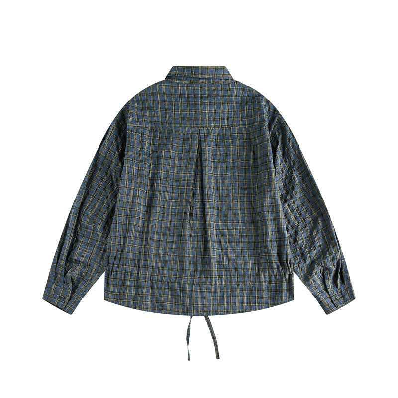 Unisex Checked Overshirt with Drawstring Hem and Concealed Button Placket Chichicherry