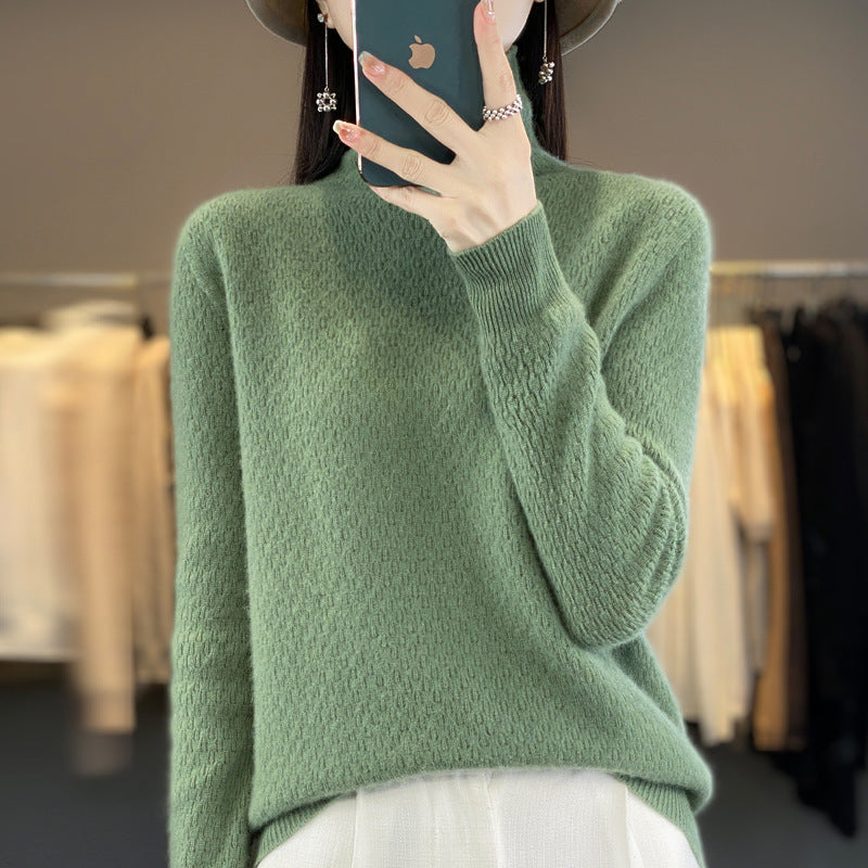 Women's soft fine-knit mock neck sweater with fluffy mohair look, delicate honeycomb structure and casual oversized fit Chichicherry