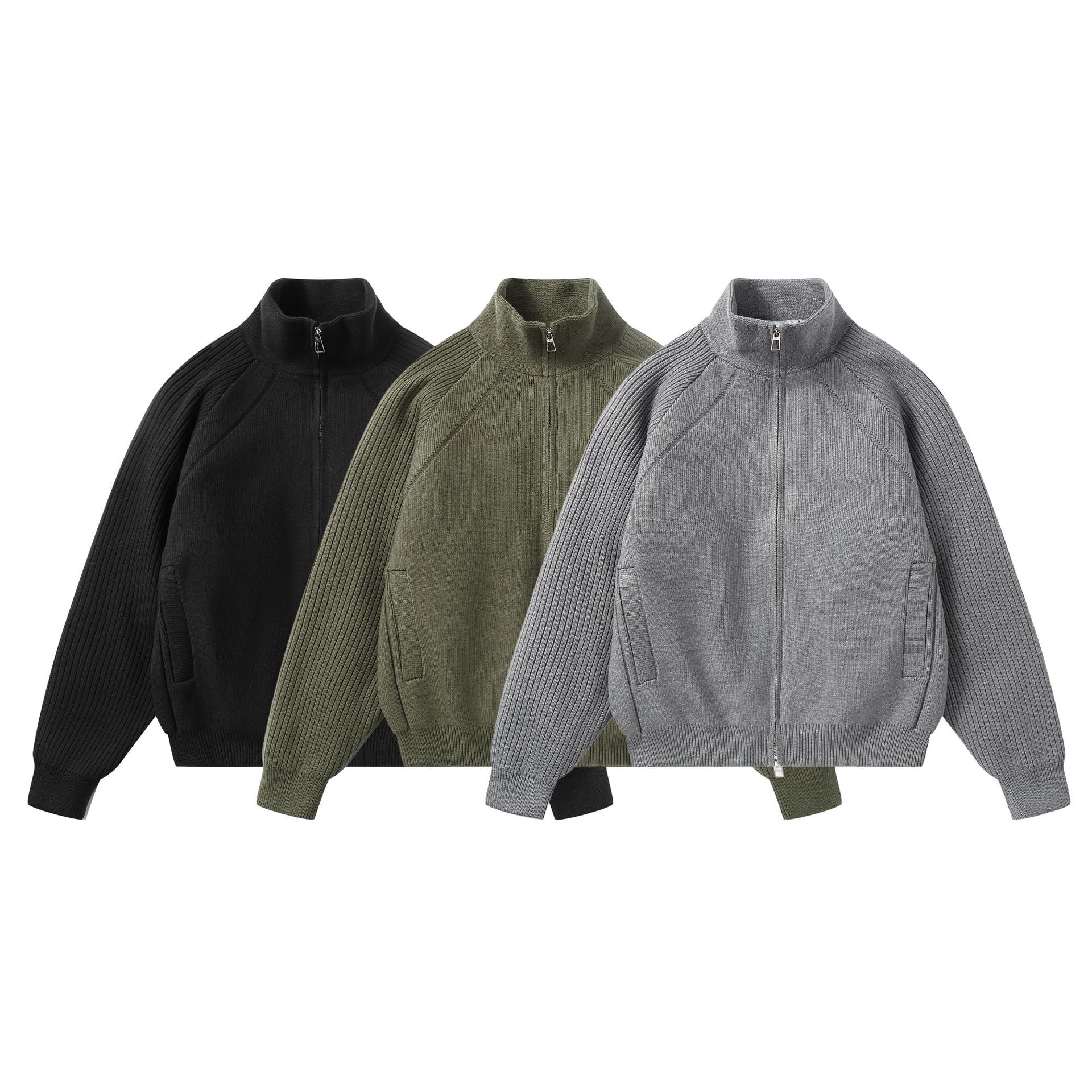 Unisex Knit Zip Jacket with Stand-Up Collar and Ribbed Sleeves Chichicherry