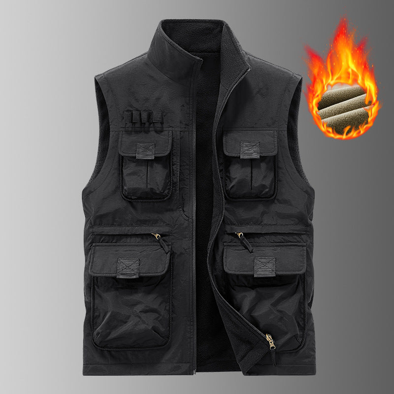 Men's Multi-functional Utility Vest with Fleece Lining & Multiple Pockets Chichicherry