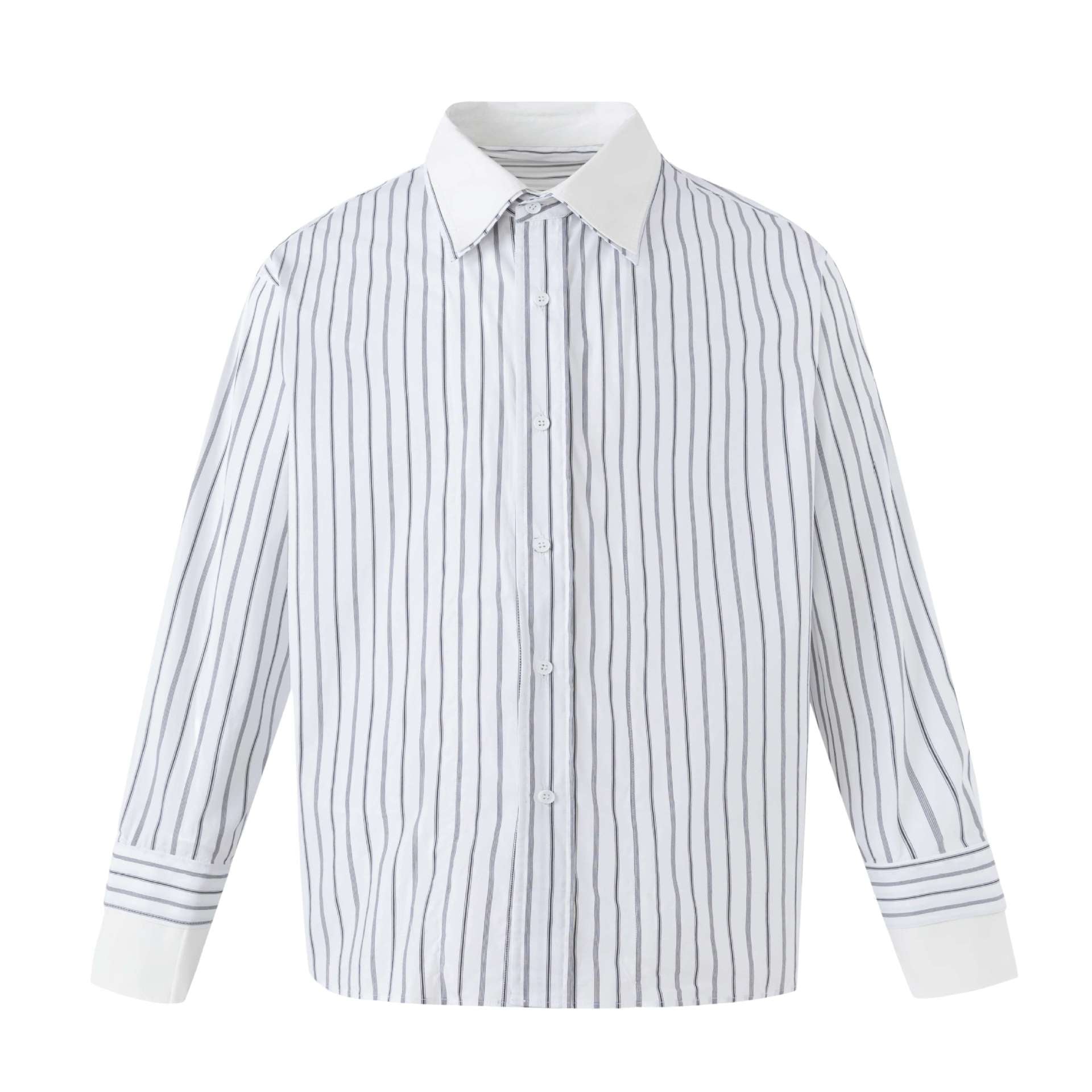 Women Striped Oversized Shirt with Contrast Kent Collar Chichicherry