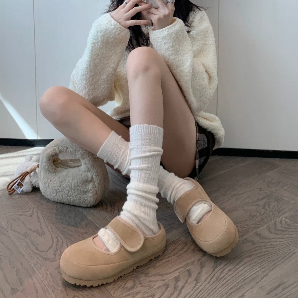 Women's Cozy Velour Mary Jane Slippers with Teddy Lining and Velcro Chichicherry