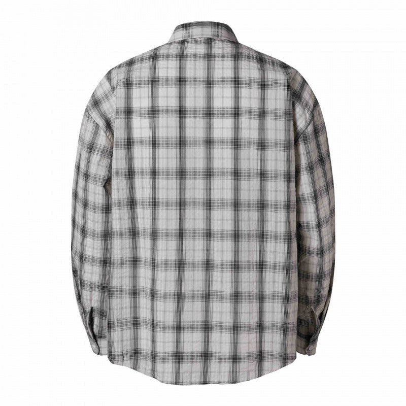 Unisex Oversized Checkered Shirt in Linen Blend with Shirt Collar, Chest Pocket, and Boxy Silhouette Chichicherry