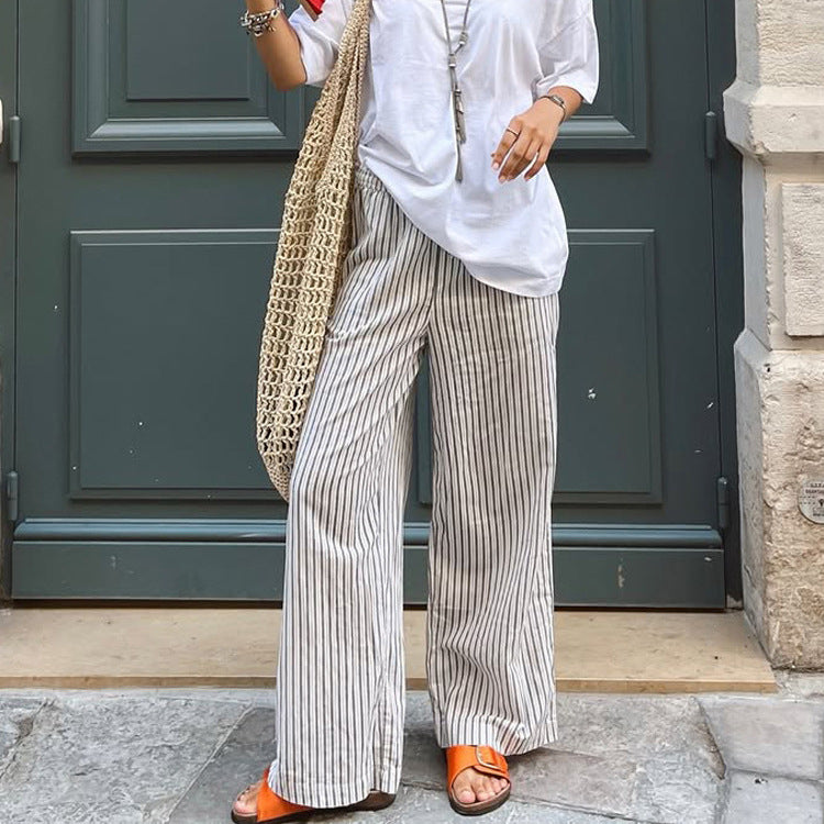 Women Wide Striped Palazzo Pants with High Waist and Flowing Viscose Quality Chichicherry