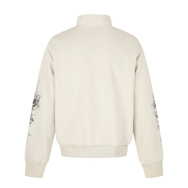 Women's Zip Sweat Jacket with Stand-Up Collar and Leopard Union Jack Print Chichicherry