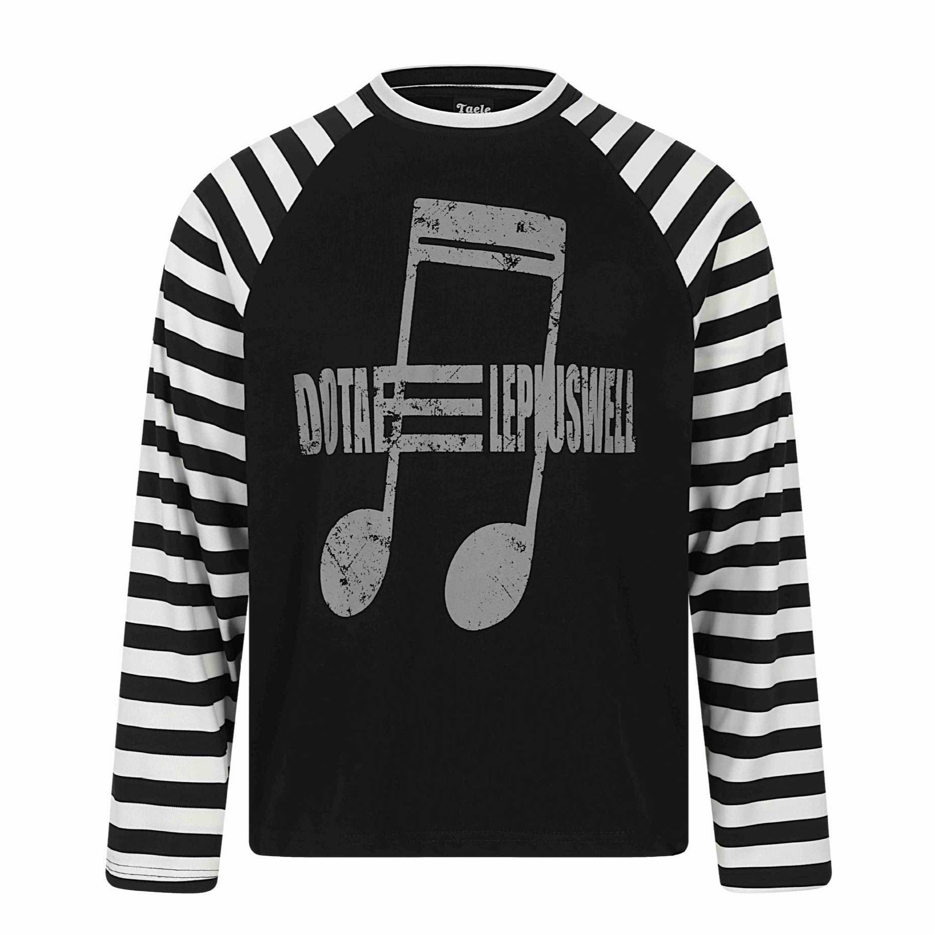 Unisex Long-Sleeve Raglan Longsleeve with Music Print and Striped Sleeves Chichicherry