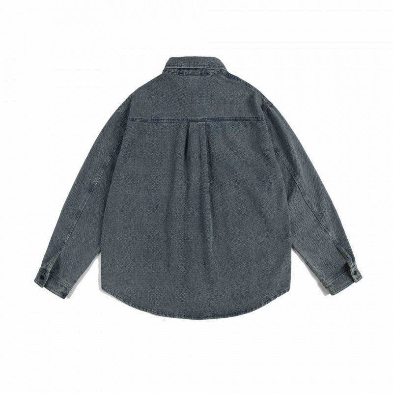 Unisex Boxy Denim Overshirt with Chest Pocket and Stonewashed Look Chichicherry
