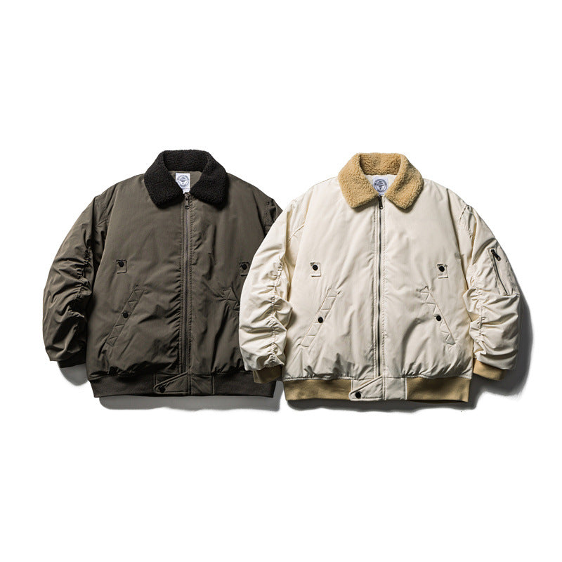 Men's short parka bomber with sherpa collar, padded utility jacket Chichicherry
