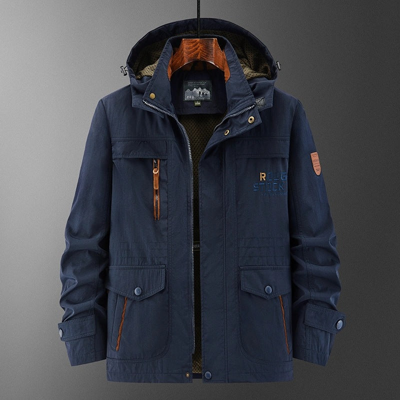 Men's Weatherproof Utility Field Jacket with Hood, Mesh Lining and Multi-Function Pockets Chichicherry