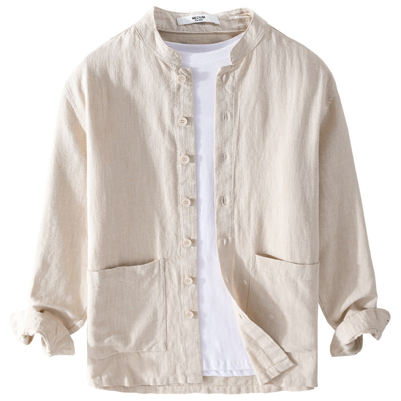 Men's linen jacket with stand-up collar and applied pockets Chichicherry