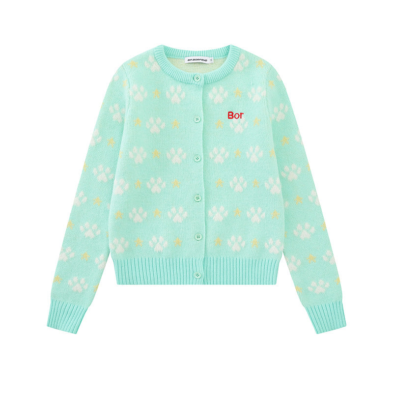 Women's cardigan with allover jacquard, round neck and button placket Chichicherry
