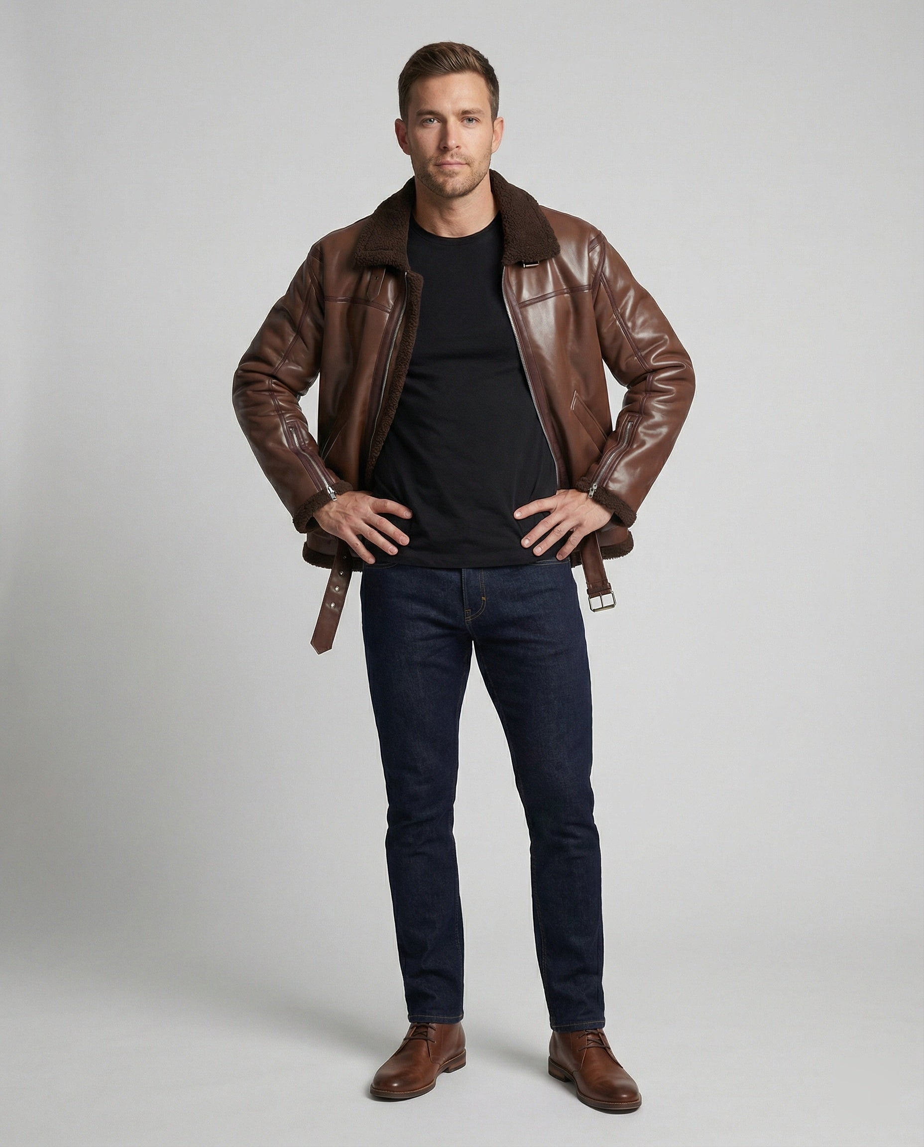 Men's Faux Leather Jacket with Collar