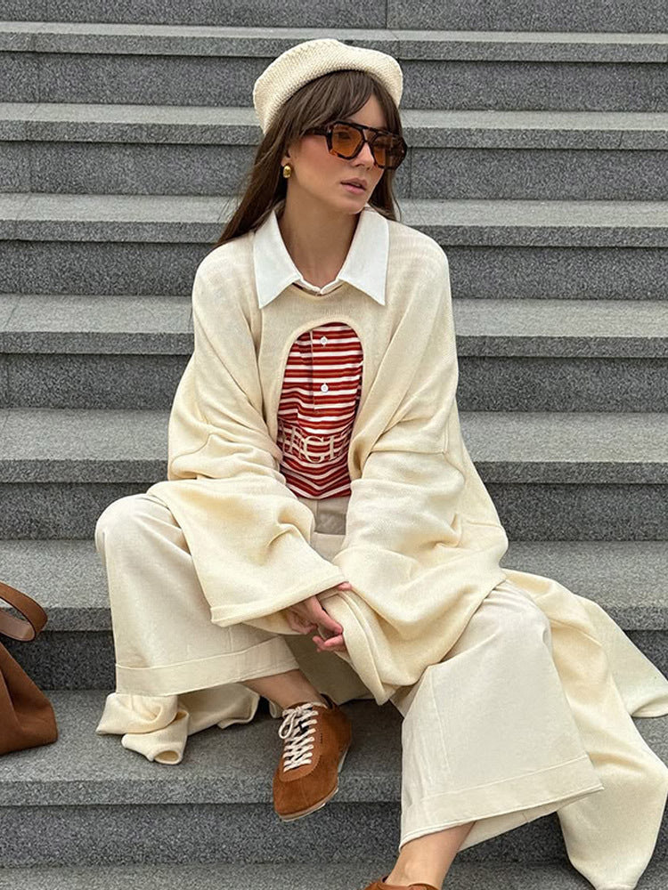 Women's Oversize Cape Cardigan with Wide Trumpet Sleeves and Open Front Design Chichicherry