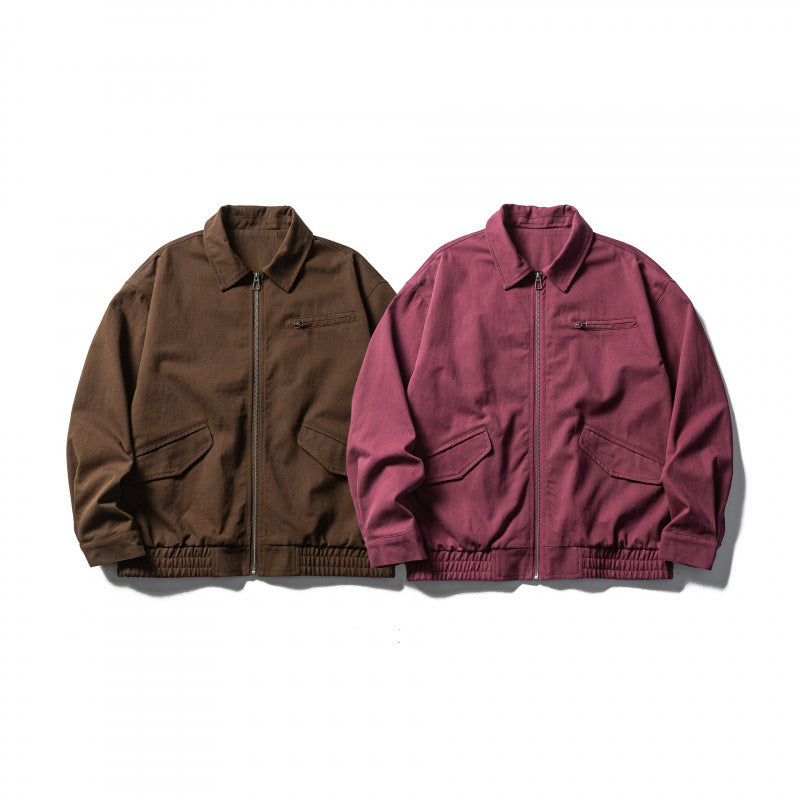 Men's Boxy Workwear Jacket with Full-Length Zipper, Flap Pockets and Elastic Waistband Chichicherry
