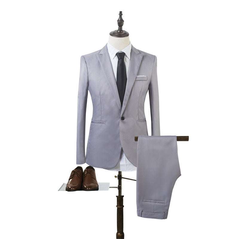 Men's Tailored Single-Button Suit Set in Slim Fit with Slim Suit Pants Chichicherry