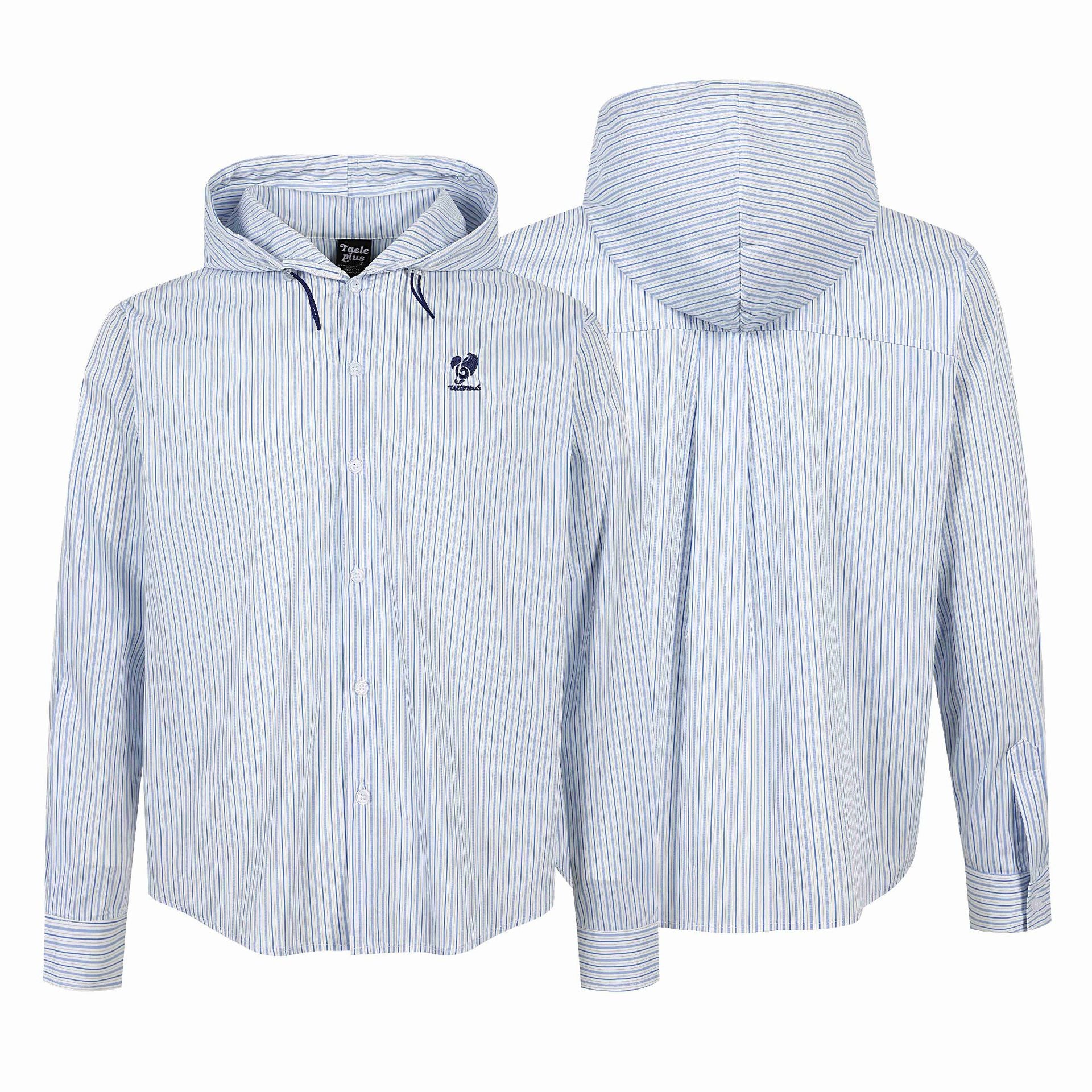 Unisex Striped Hooded Shirt in Overshirt Style with Concealed Button Placket and Logo Embroidery Chichicherry