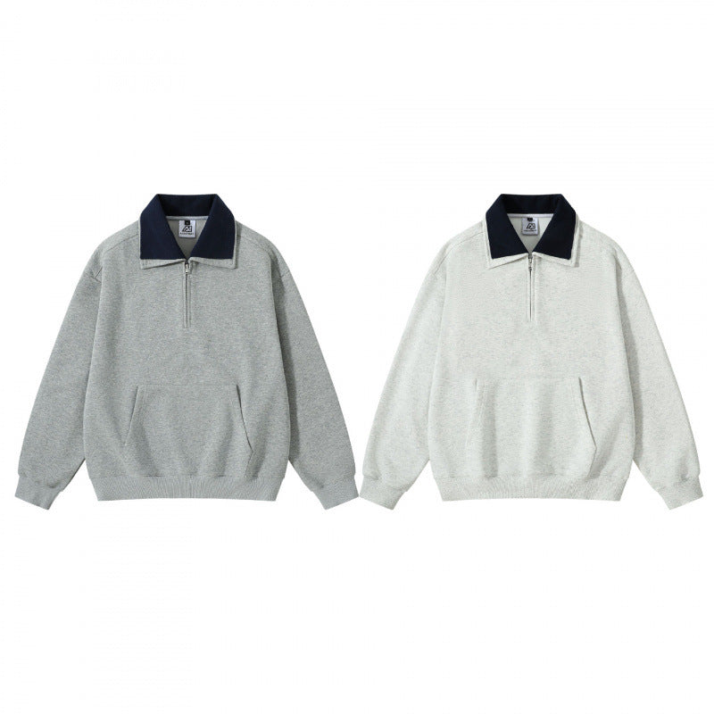 Unisex Oversize Half-zip Sweatshirt with contrasting Kent collar, kangaroo pocket, and ribbed cuffs Chichicherry