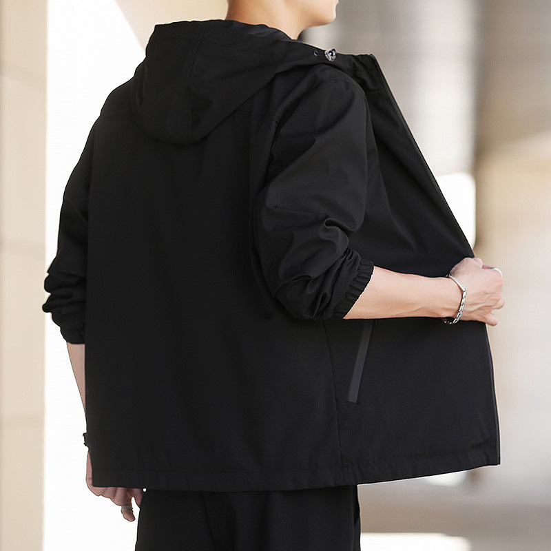 Men's Ultralight Hooded Shell Jacket in Urban Minimal Style with Windproof Membrane and Zipper Pockets Chichicherry