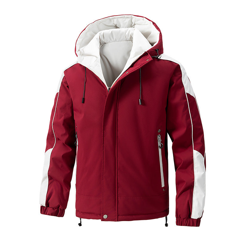 Men's water-repellent quilted hooded jacket with contrast sleeves and zip pockets Chichicherry