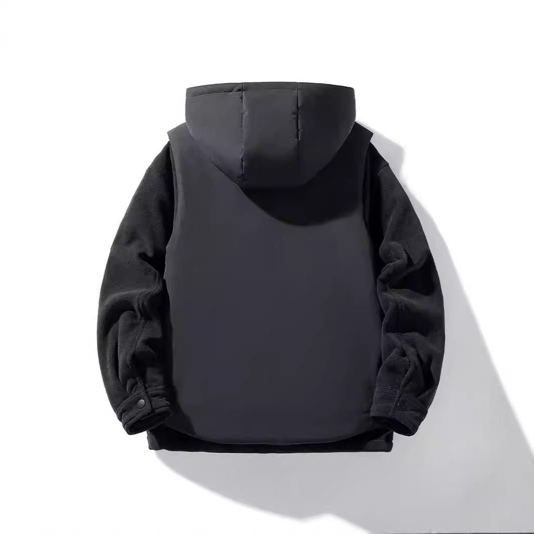 Men's hybrid padded jacket with hood and fleece sleeves, utility parka Chichicherry