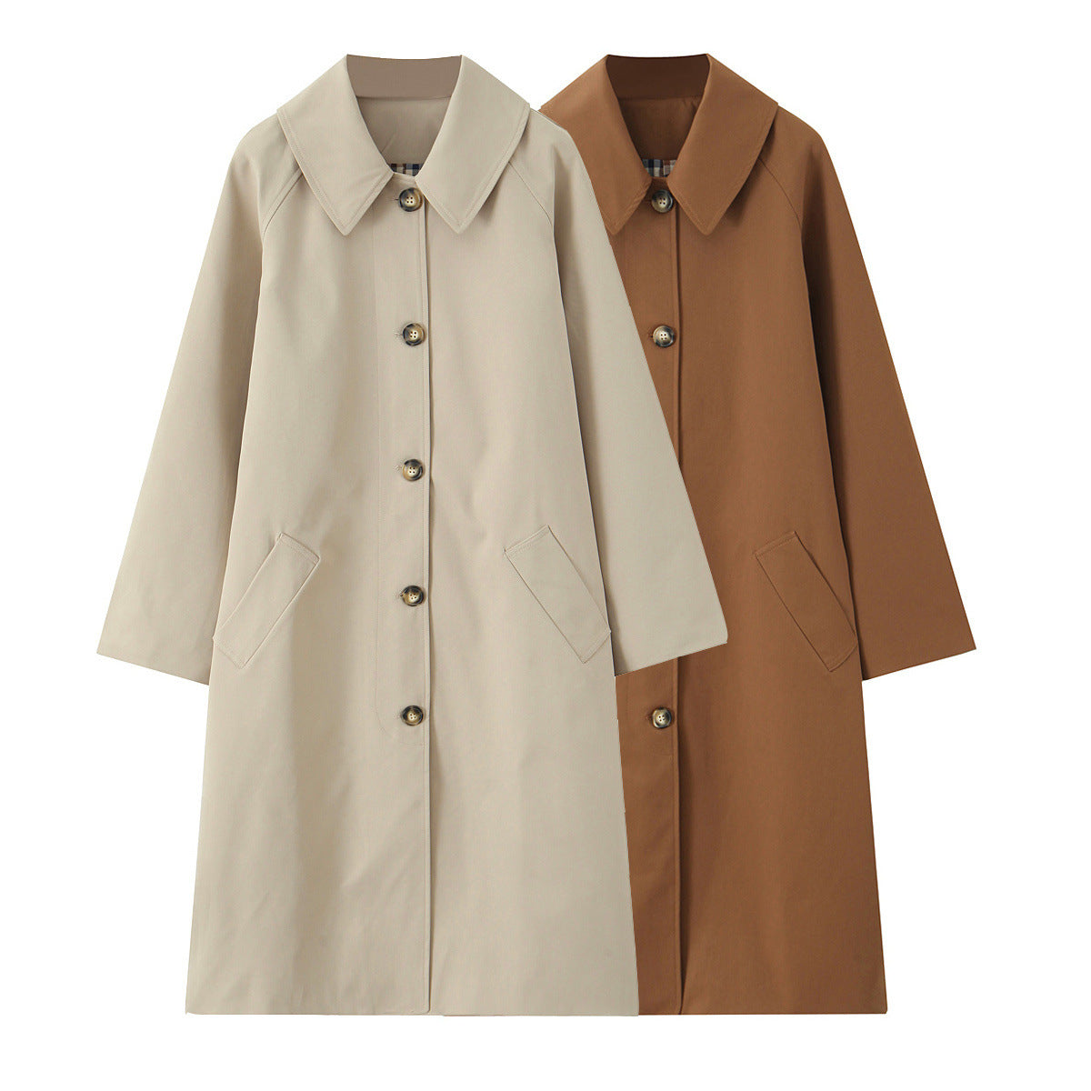 Women Long Minimalist Trench Coat with Wide Collar and Straight Silhouette Chichicherry