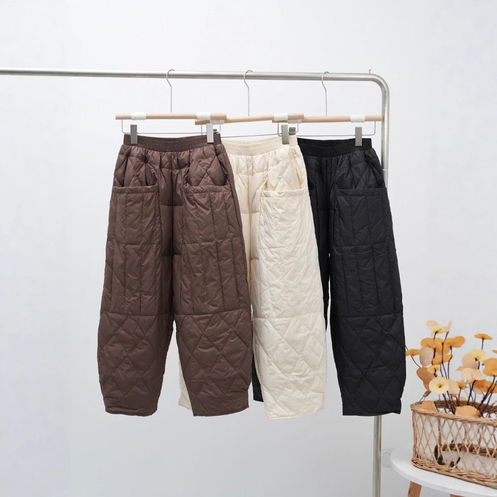 Women's Quilted Oversized Padded Pants with Elastic Waistband and Large Patch Pockets Chichicherry