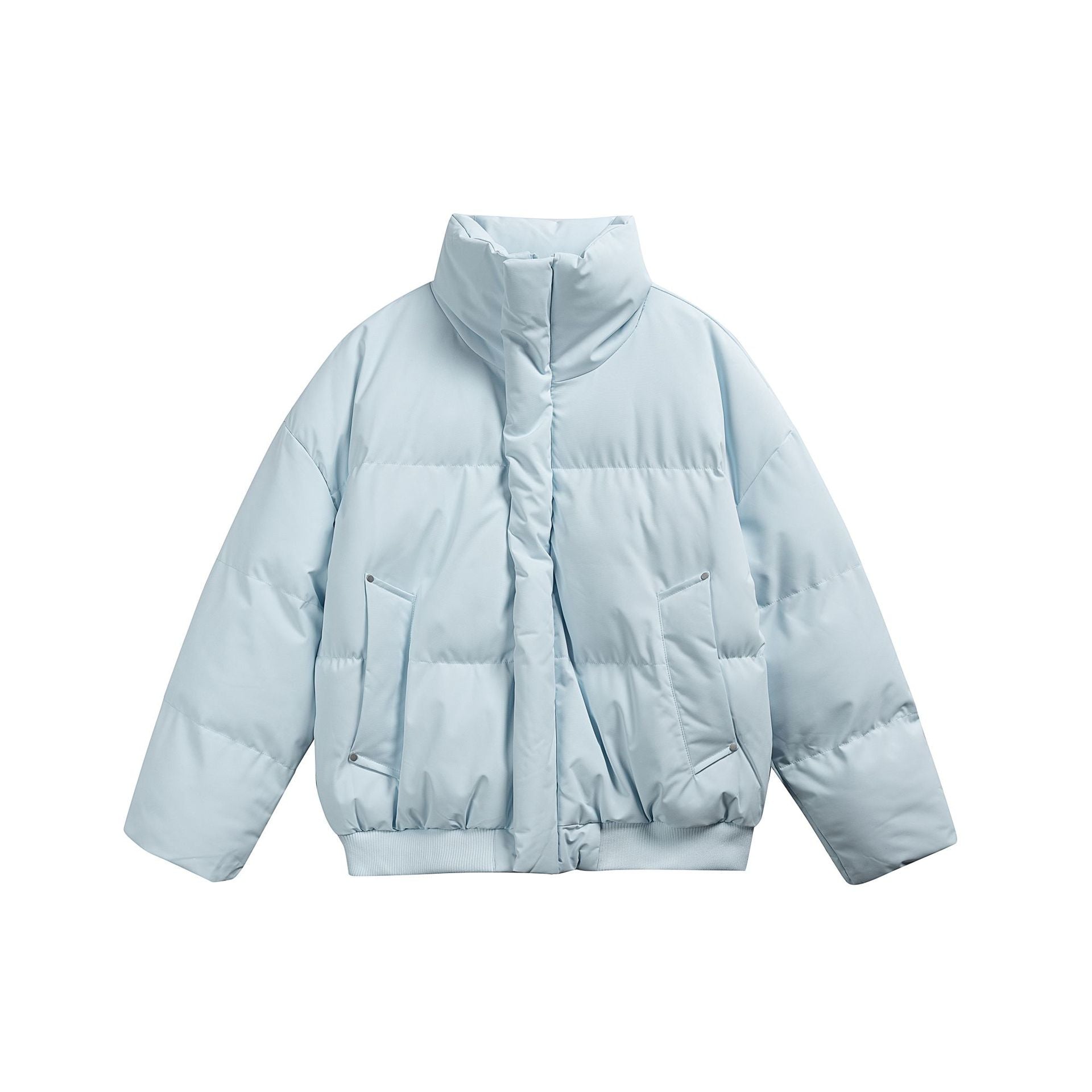 Women's short padded quilted jacket in boxy cut with high stand-up collar and ribbed hem Chichicherry