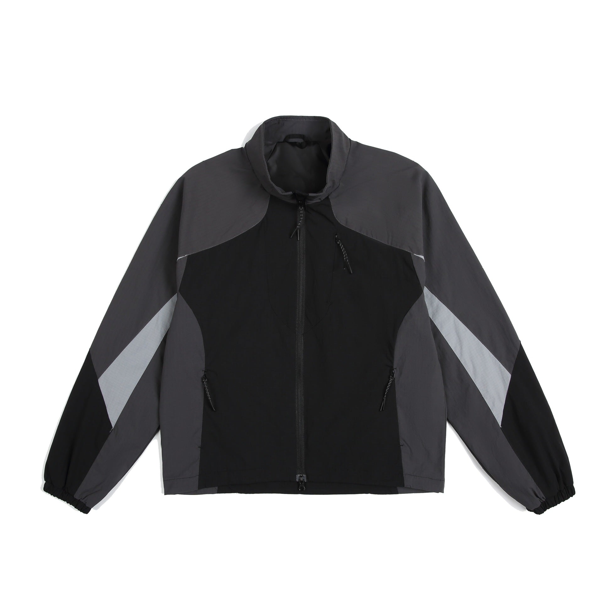 Unisex Lightweight Windbreaker with High Collar, Color Mix Panels and Adjustable Hem Chichicherry
