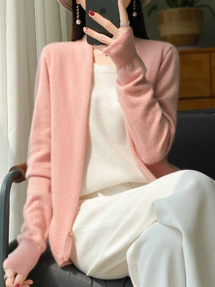 Women's open fine-knit cardigan in mohair look with straight hem and narrow cuffs Chichicherry