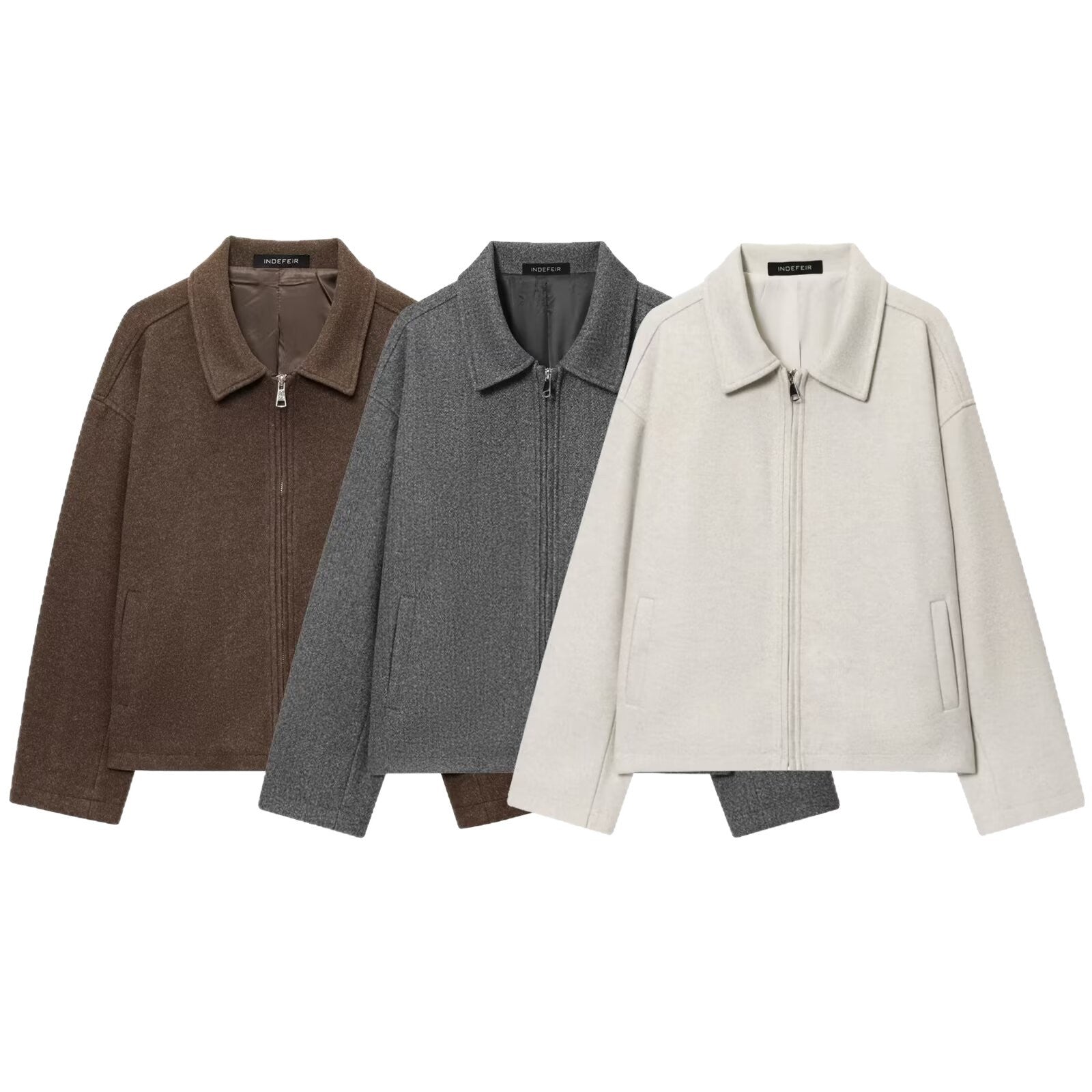 Women Boxy Wool Blend Blouson Jacket with Zipper and Shirt Collar Chichicherry