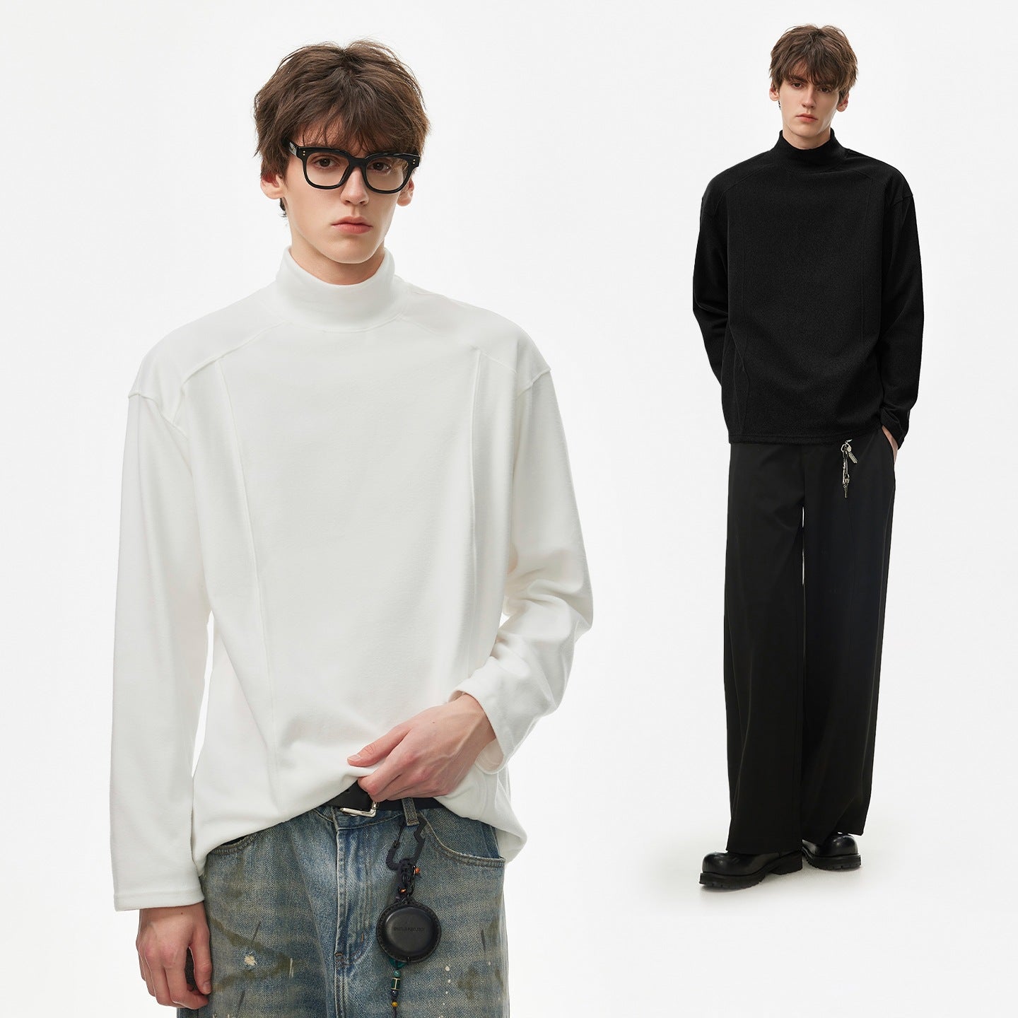 Men's Oversize Turtleneck Sweater made of soft cotton blend with raglan sleeves Chichicherry