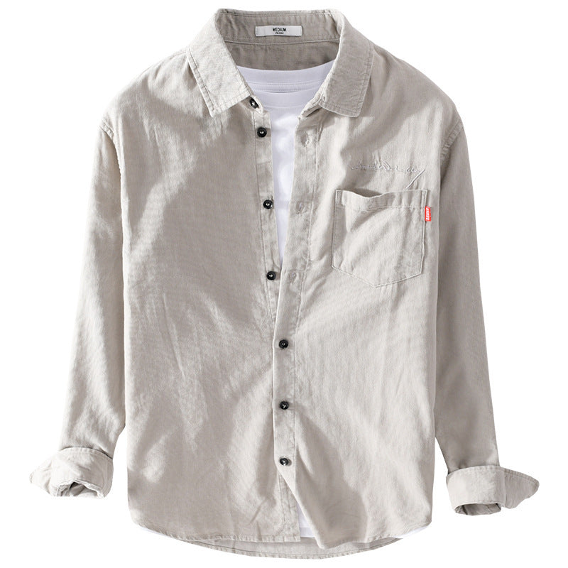 Men's Loose Cotton-Linen Layering Shirt with Chest Pocket and Soft-Touch Texture Chichicherry