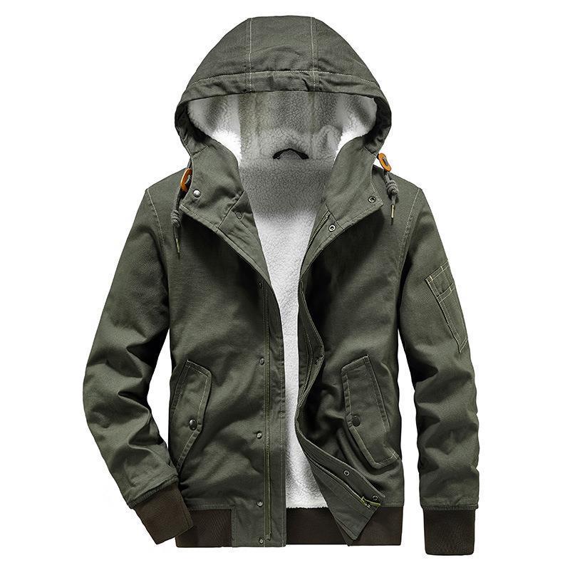 Men's Hooded Canvas Jacket with Sherpa Lining, Windproof and Utility Pockets Chichicherry