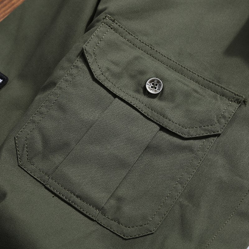 Men's utility shirt jacket with chest pockets, shoulder epaulettes, and badge applications Chichicherry