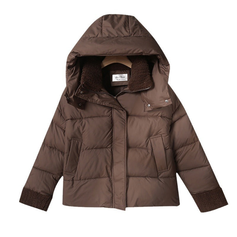 Women's cropped padded jacket with high closing teddy collar, fleece lining and adjustable hem Chichicherry