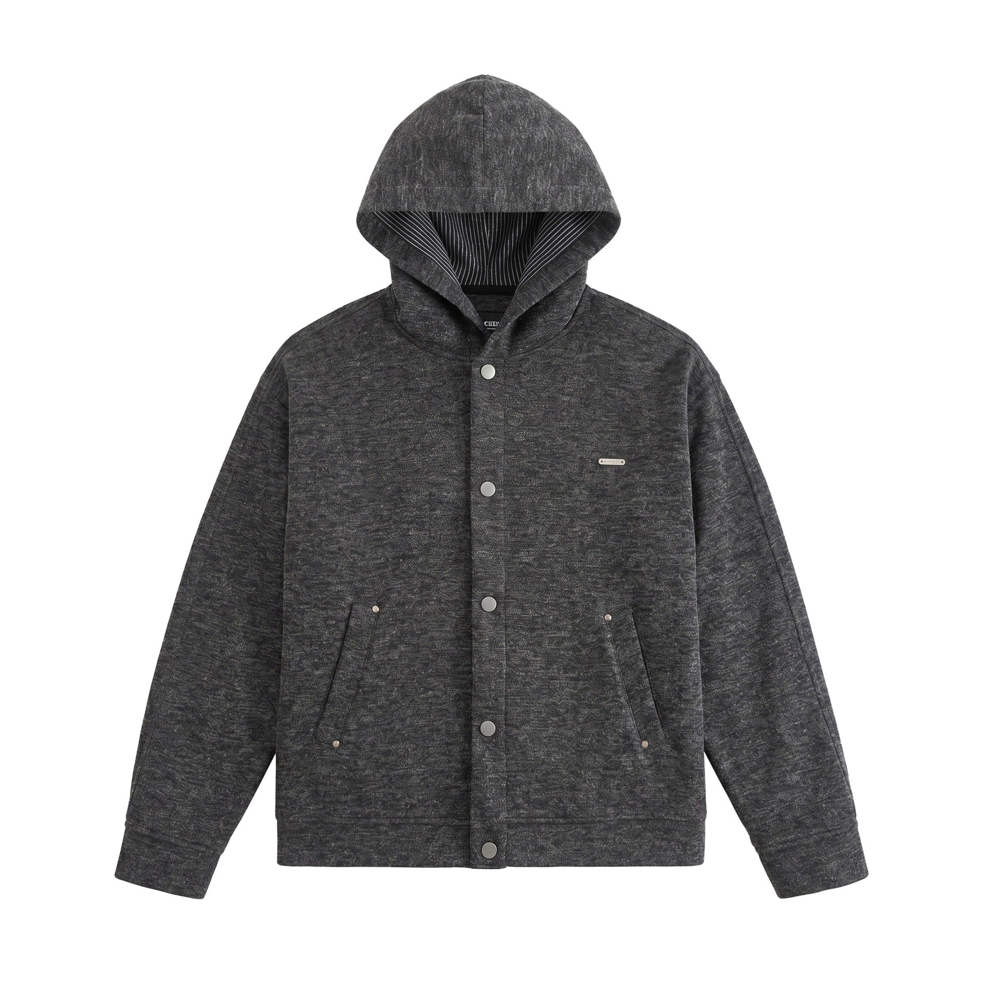 Unisex Short Cut Boxy Hoodie Jacket made of Sweat with Snap Placket and Side Pockets Chichicherry