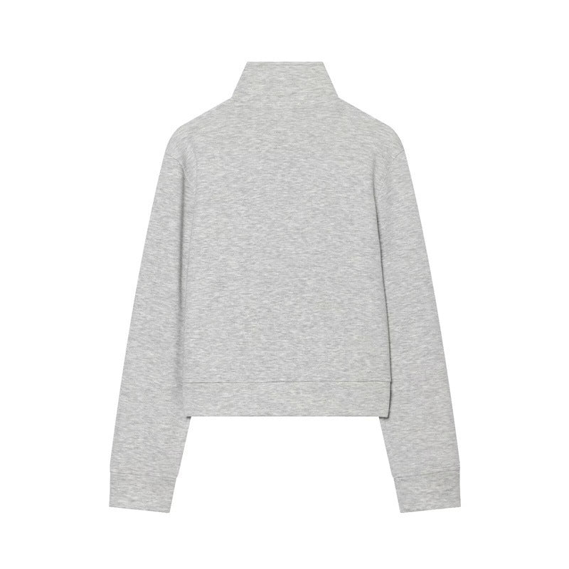 Women's Cropped Sweat Jacket in Military Look with Stand-up Collar and Decorative Button Placket Chichicherry