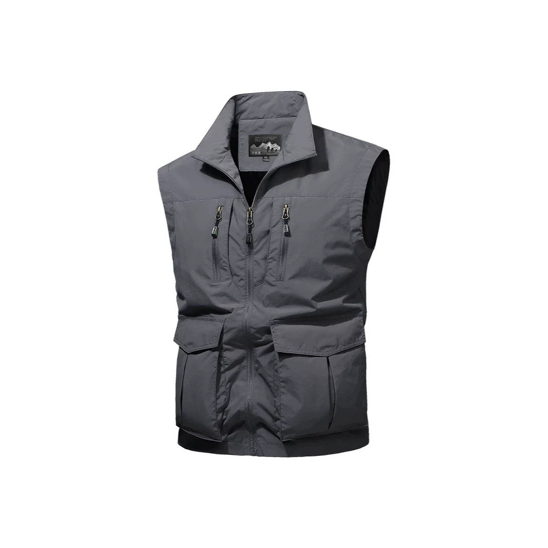 Men's Travel Performance Vest with High Collar, Water-Repellent Microfiber and Multiple Pockets Chichicherry