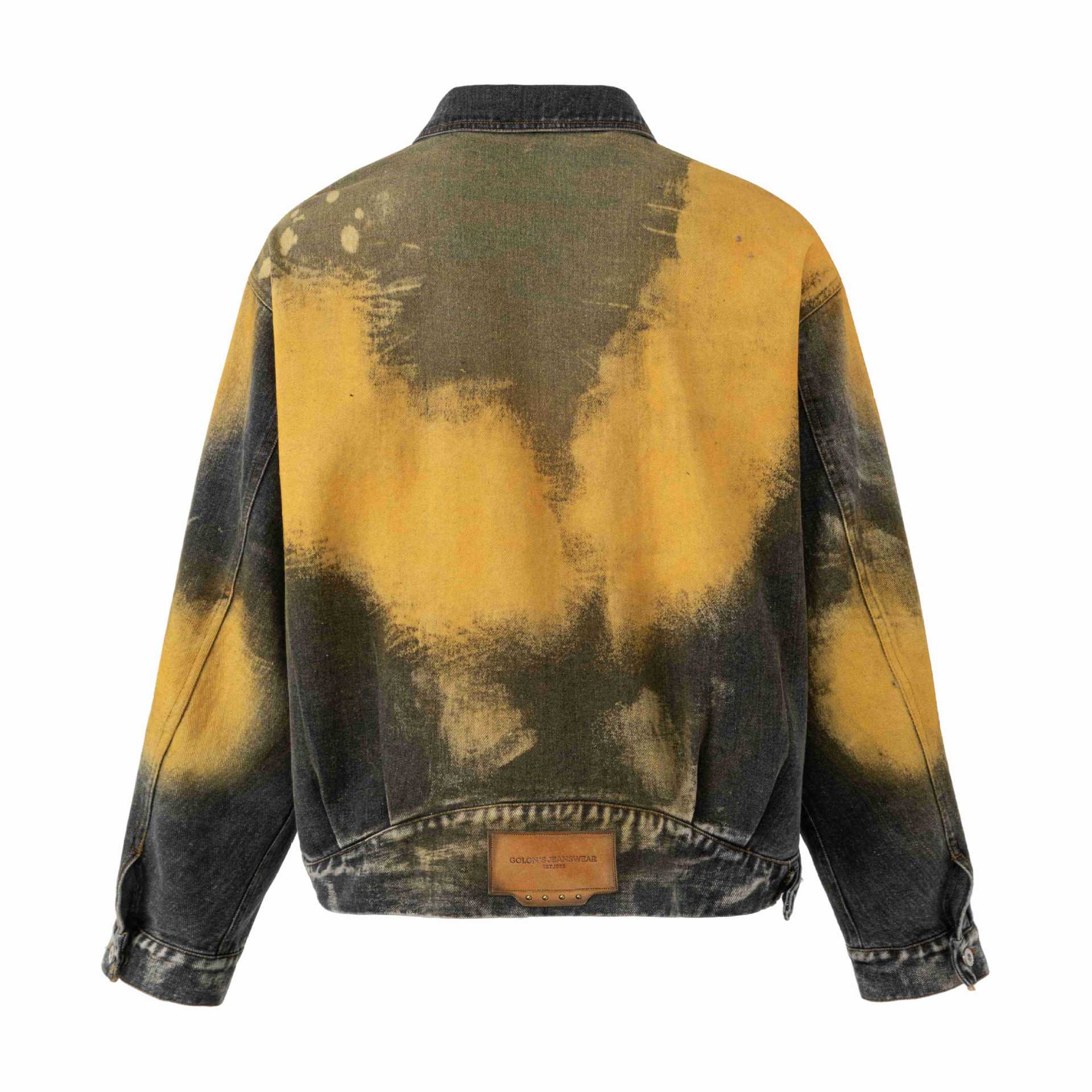 Men's Oversized Denim Jacket Vintage Washed with Splatter Effect and Adjustable Waist Chichicherry