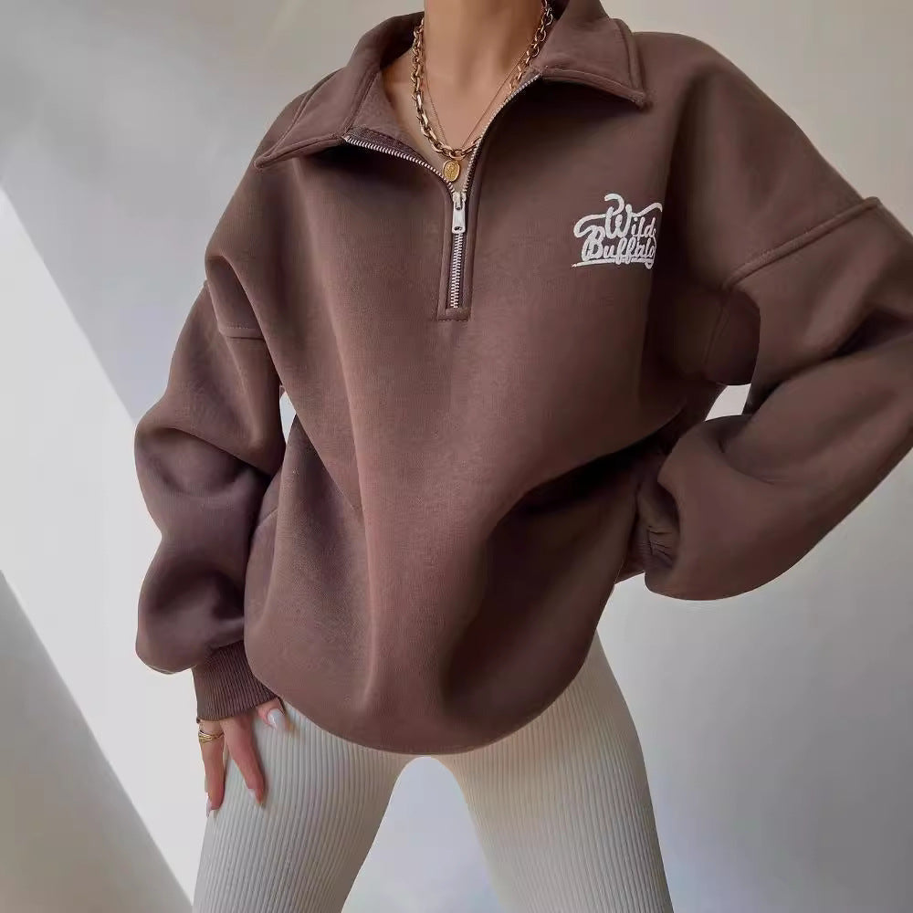 Damen Oversized Halbzip-Sweatshirt mit Stehkragen und gesticktem Logo Chichicherry